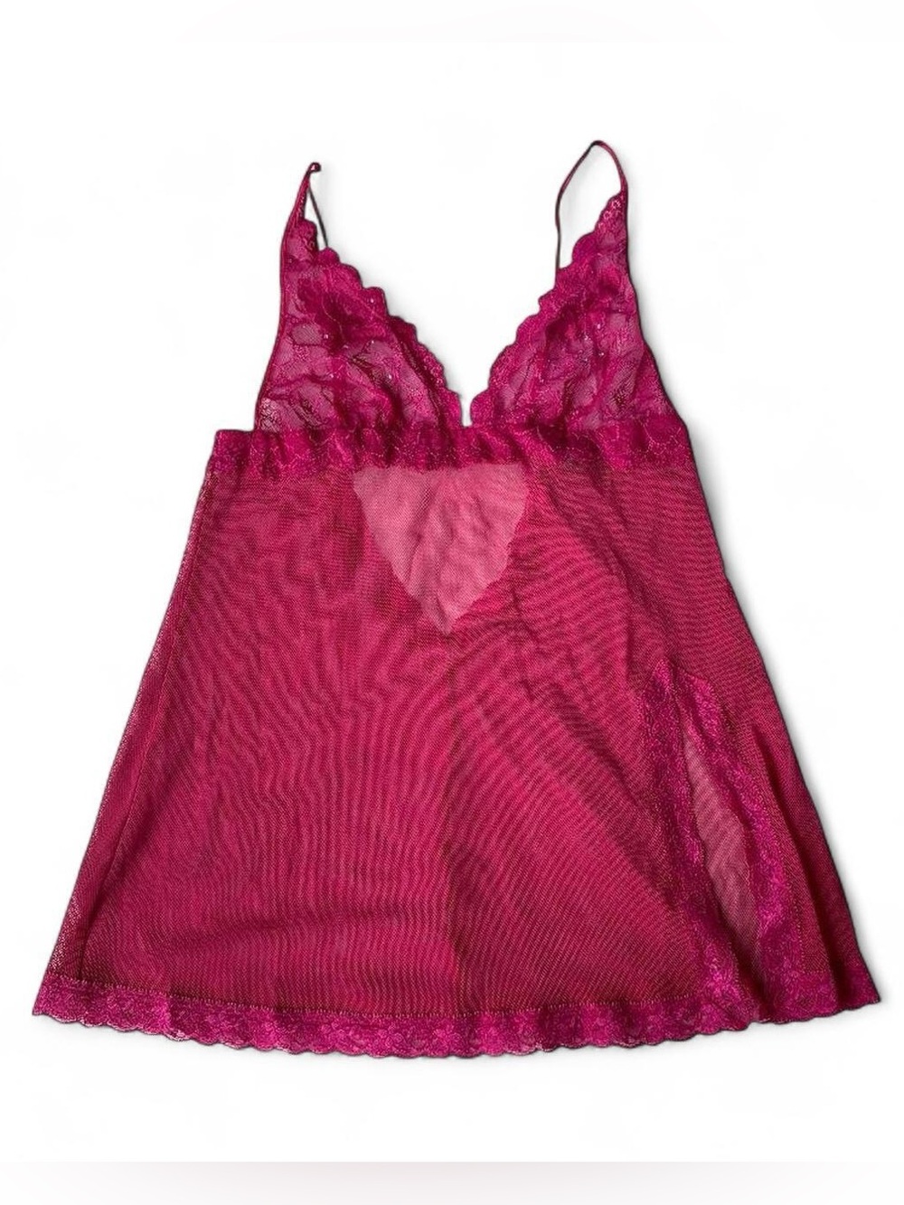 Y2K Fantasies Morgan Taylor Hot Pink Lacy Bedazzled Mesh Mini Slip Dress Size M